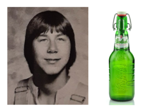 Reno Novak pictured alongside a Grolsch beer bottle